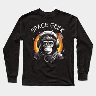 Vintage Space Geek Monkey Ape Chimp Astronaut Long Sleeve T-Shirt